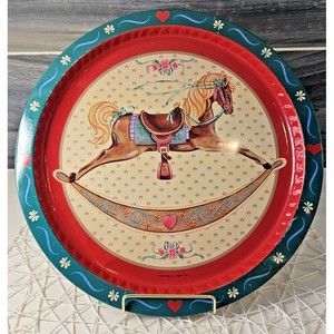 Vintage Tin Serving Tray by New Design Farmhouse Rocking Horse 13"